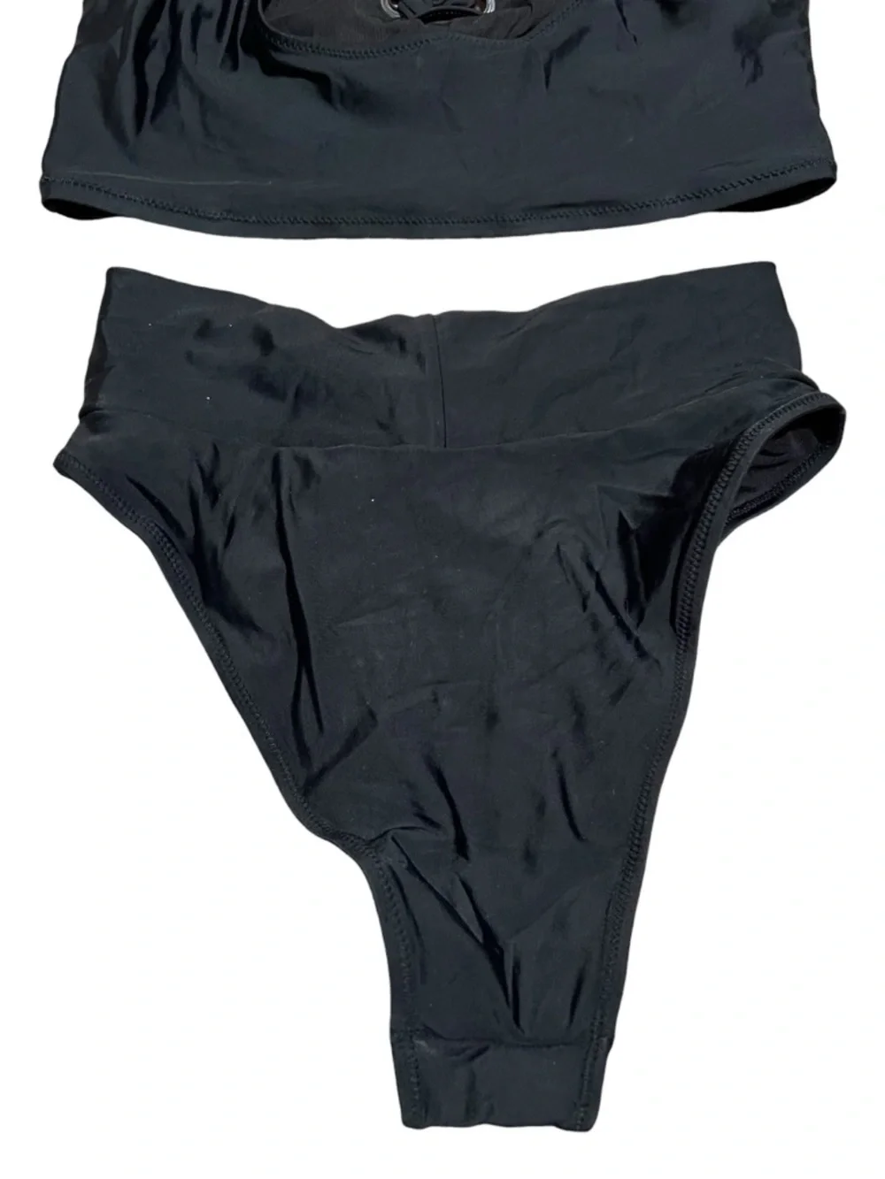 Aerie Womens Size Small Bikini Black Scoop Neck Lace Up High Waist Cheeky Bottom